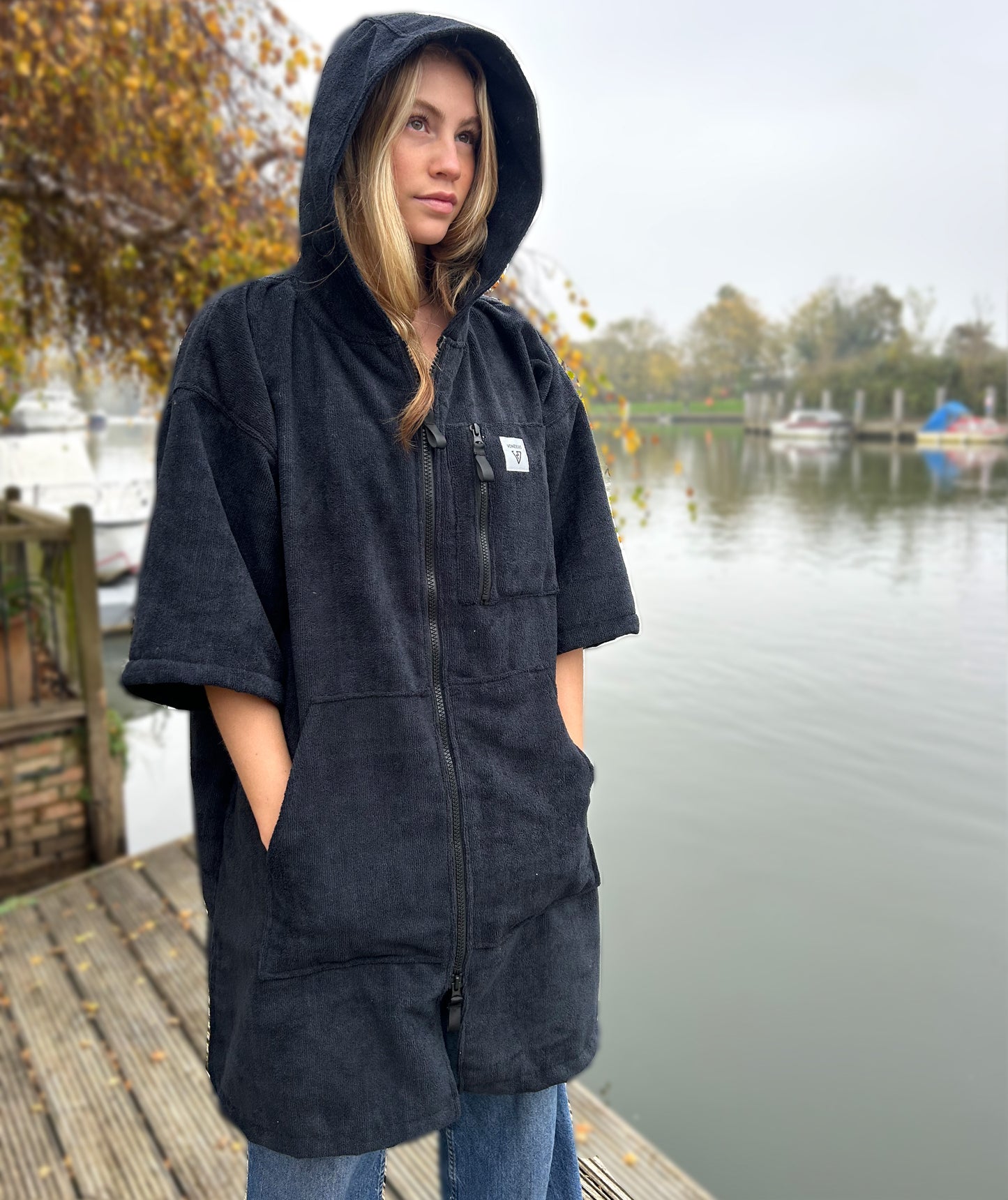 X-ROBE INNER - JET BLACK TOWEL PONCHO