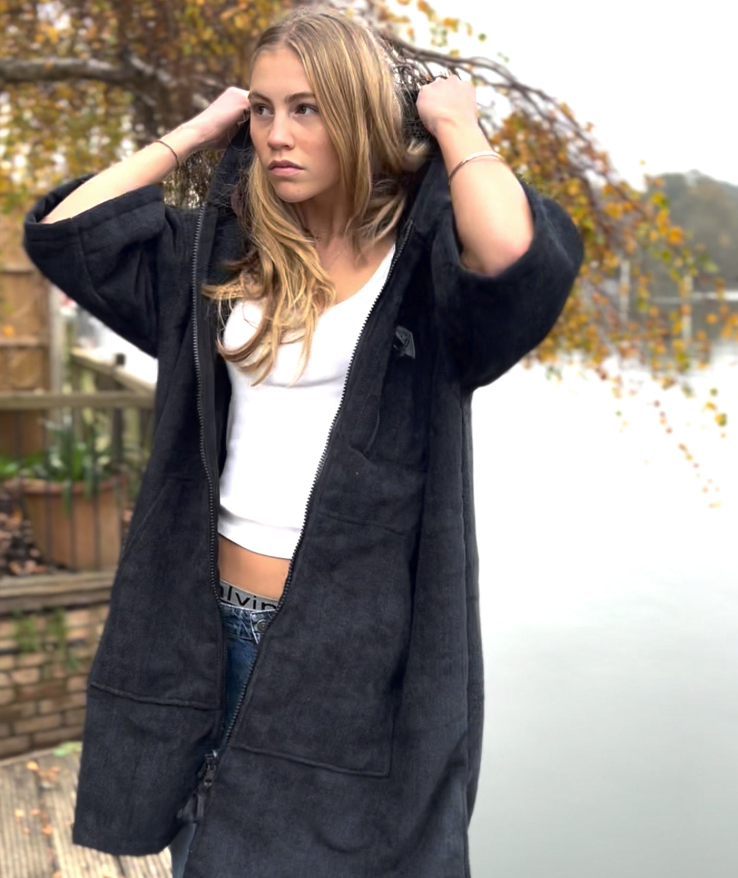 X-ROBE INNER - JET BLACK TOWEL PONCHO