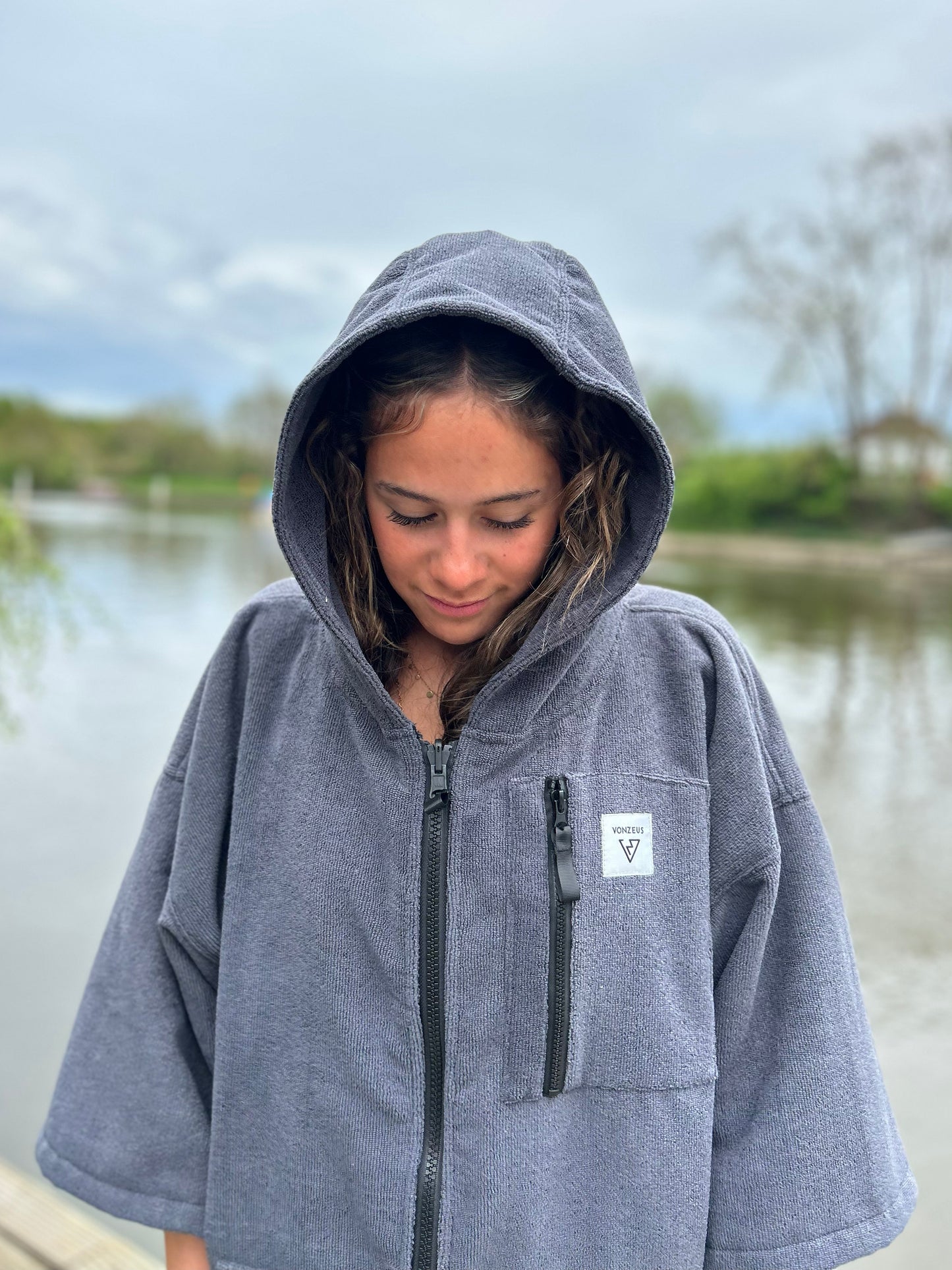 X-ROBE INNER - ASH GREY TOWEL PONCHO