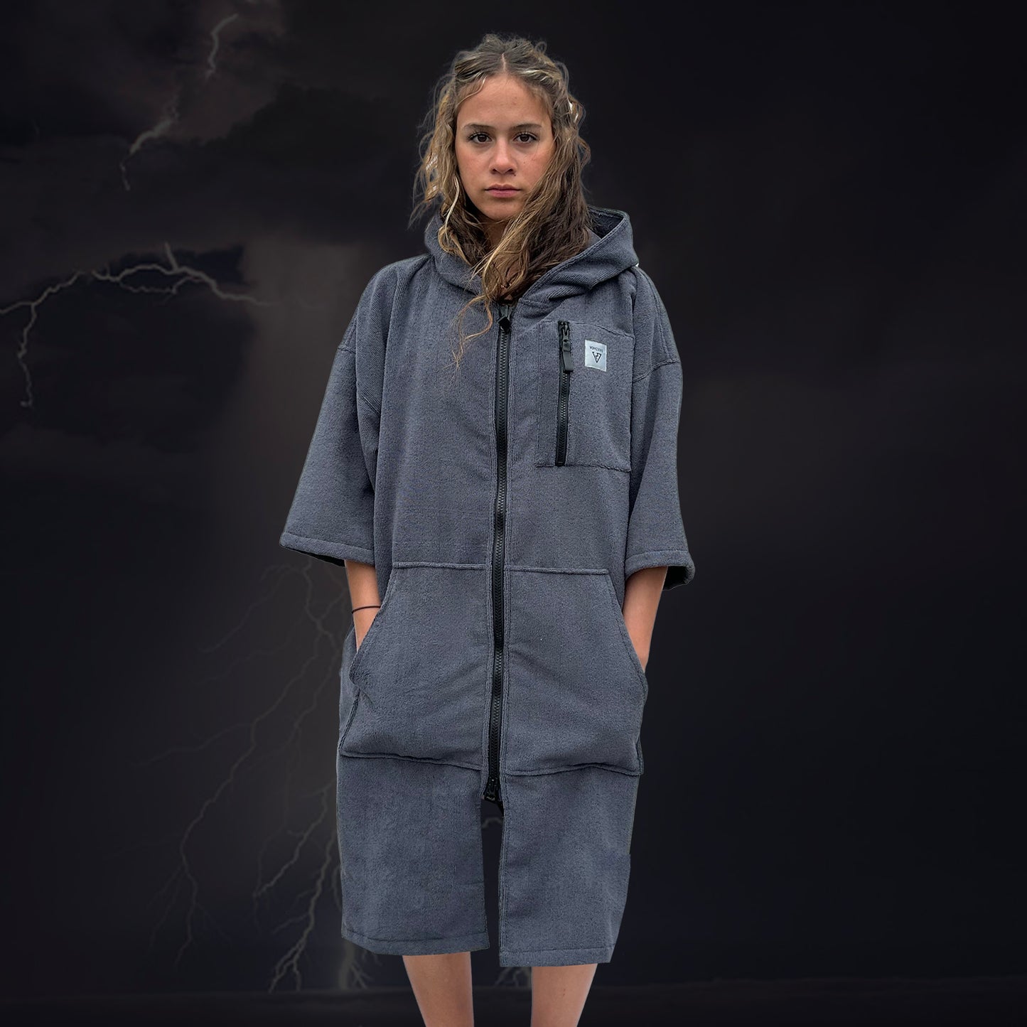 X-ROBE INNER - ASH GREY TOWEL PONCHO