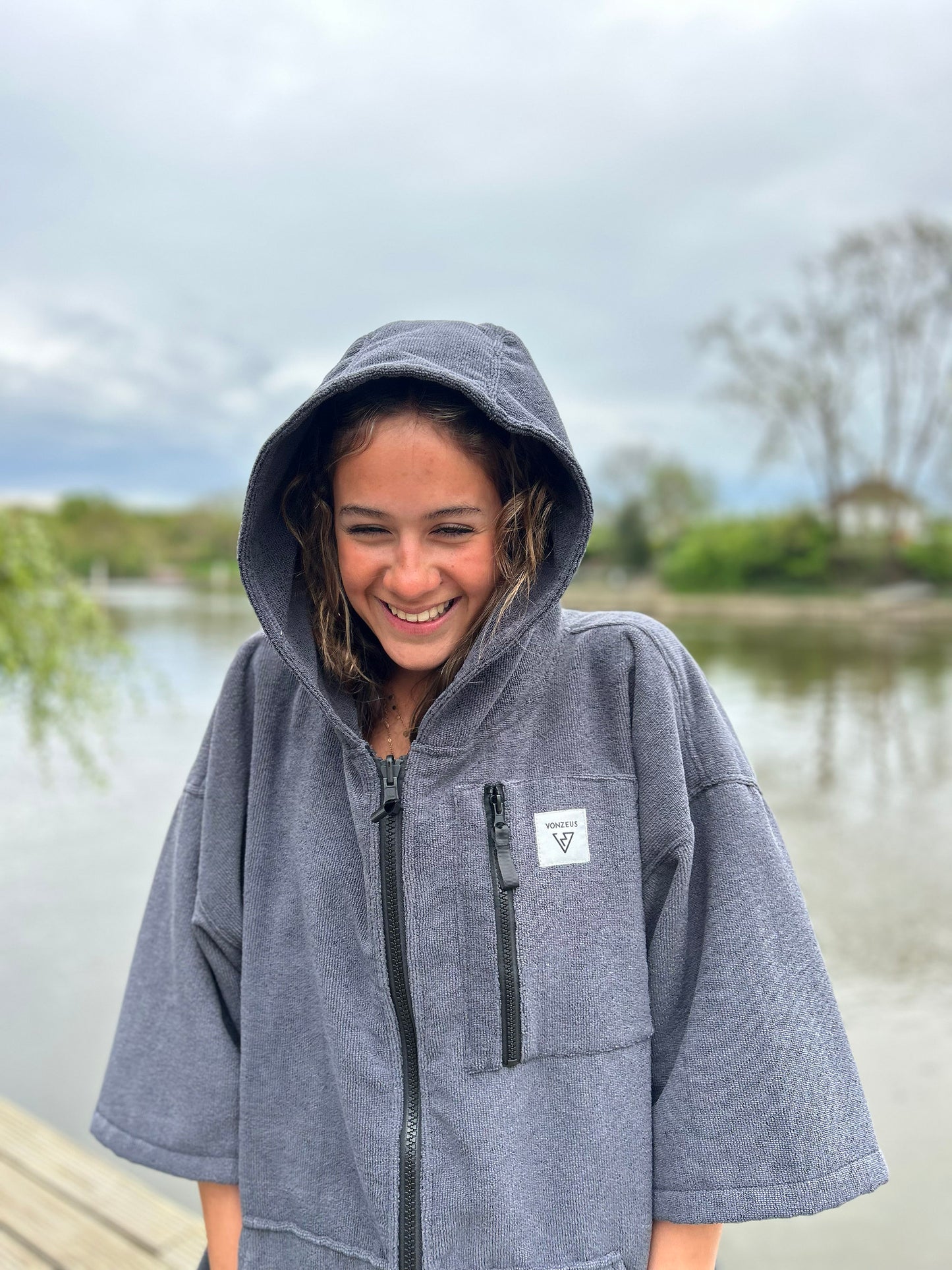 X-ROBE INNER - ASH GREY TOWEL PONCHO
